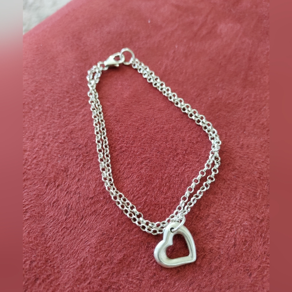 Beauty & Health.double Sterling Silver .925   Bracelet With Heart Pendant.Nice